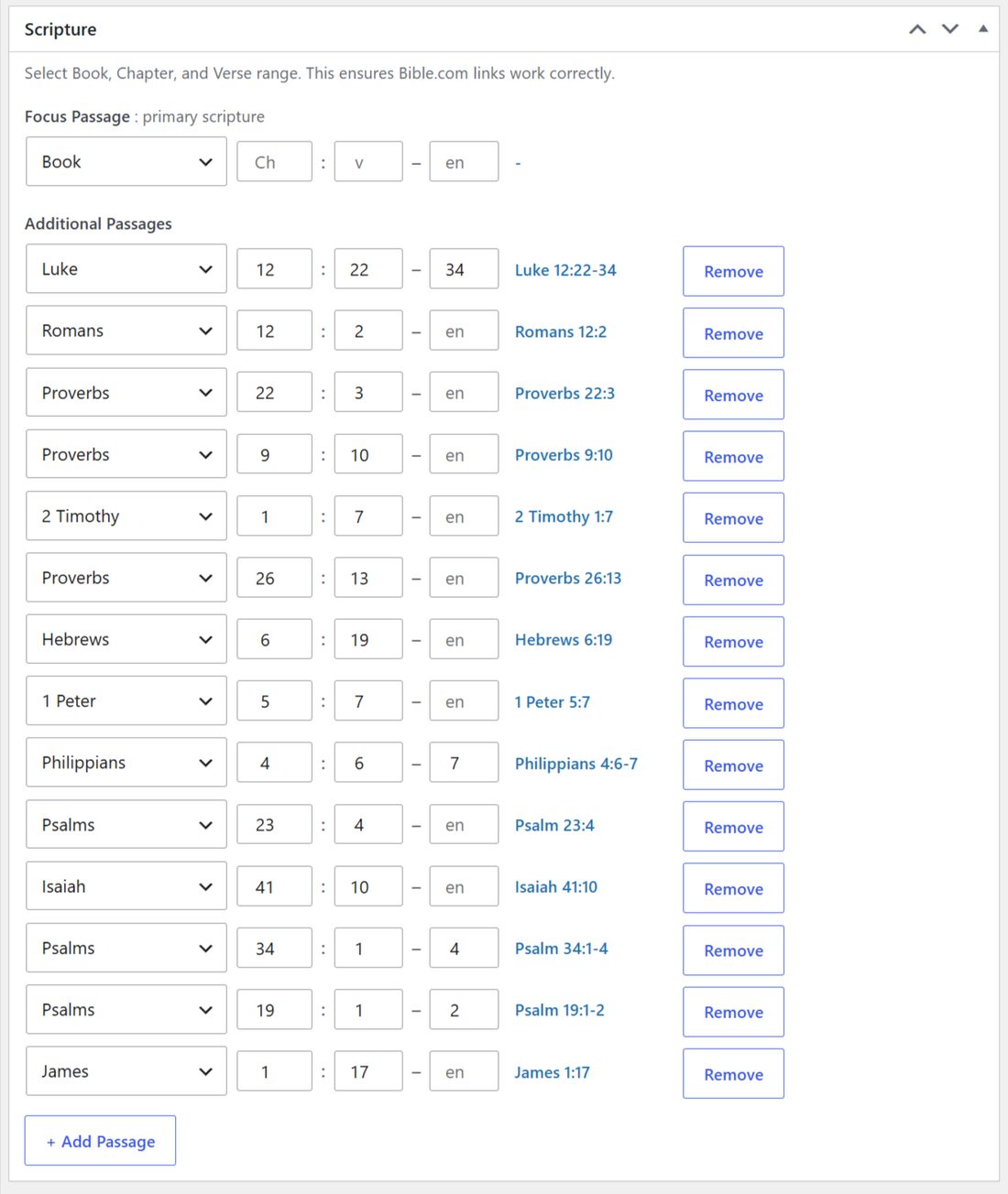 Scripture admin screen