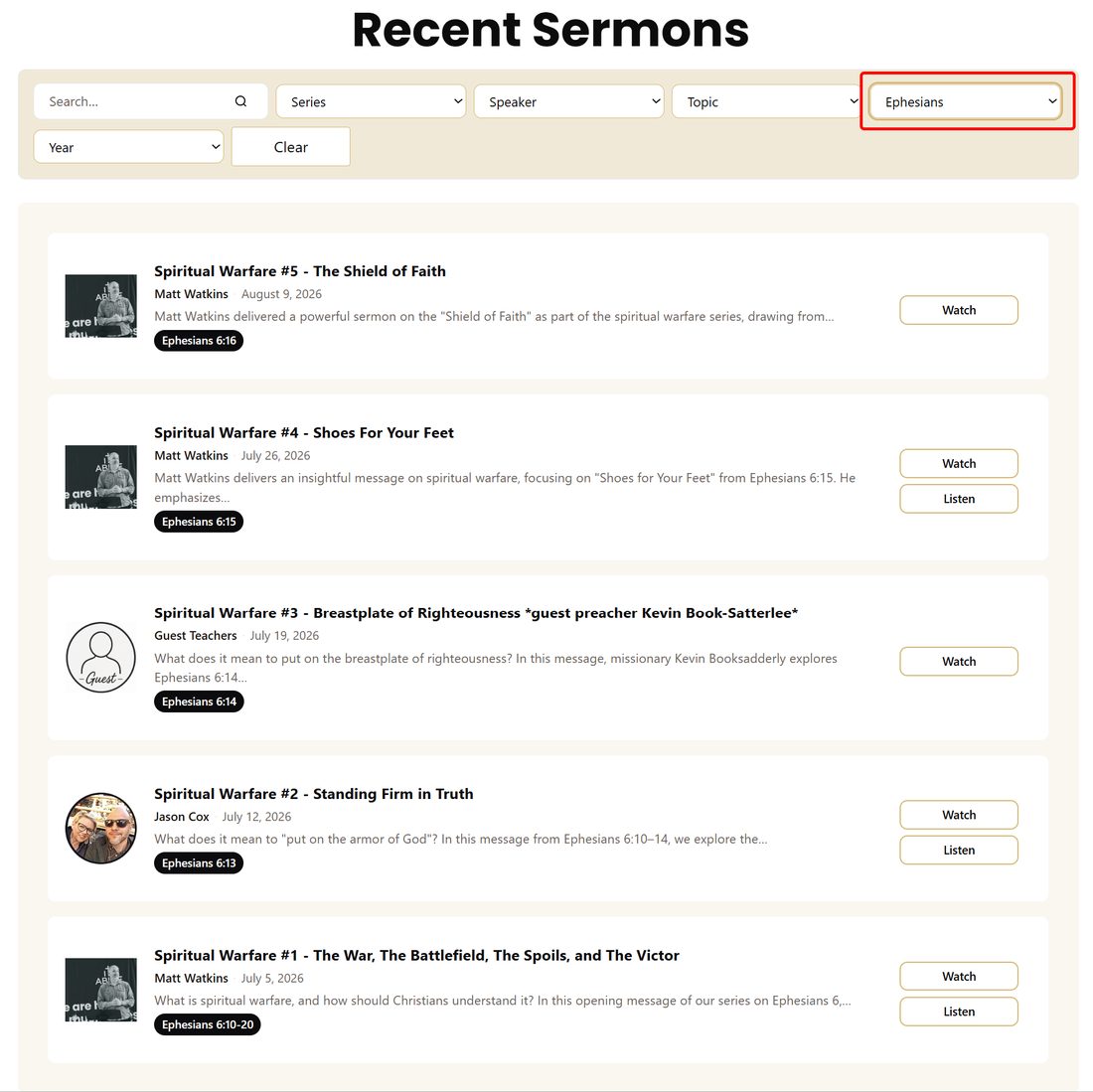 Sermons organized by book