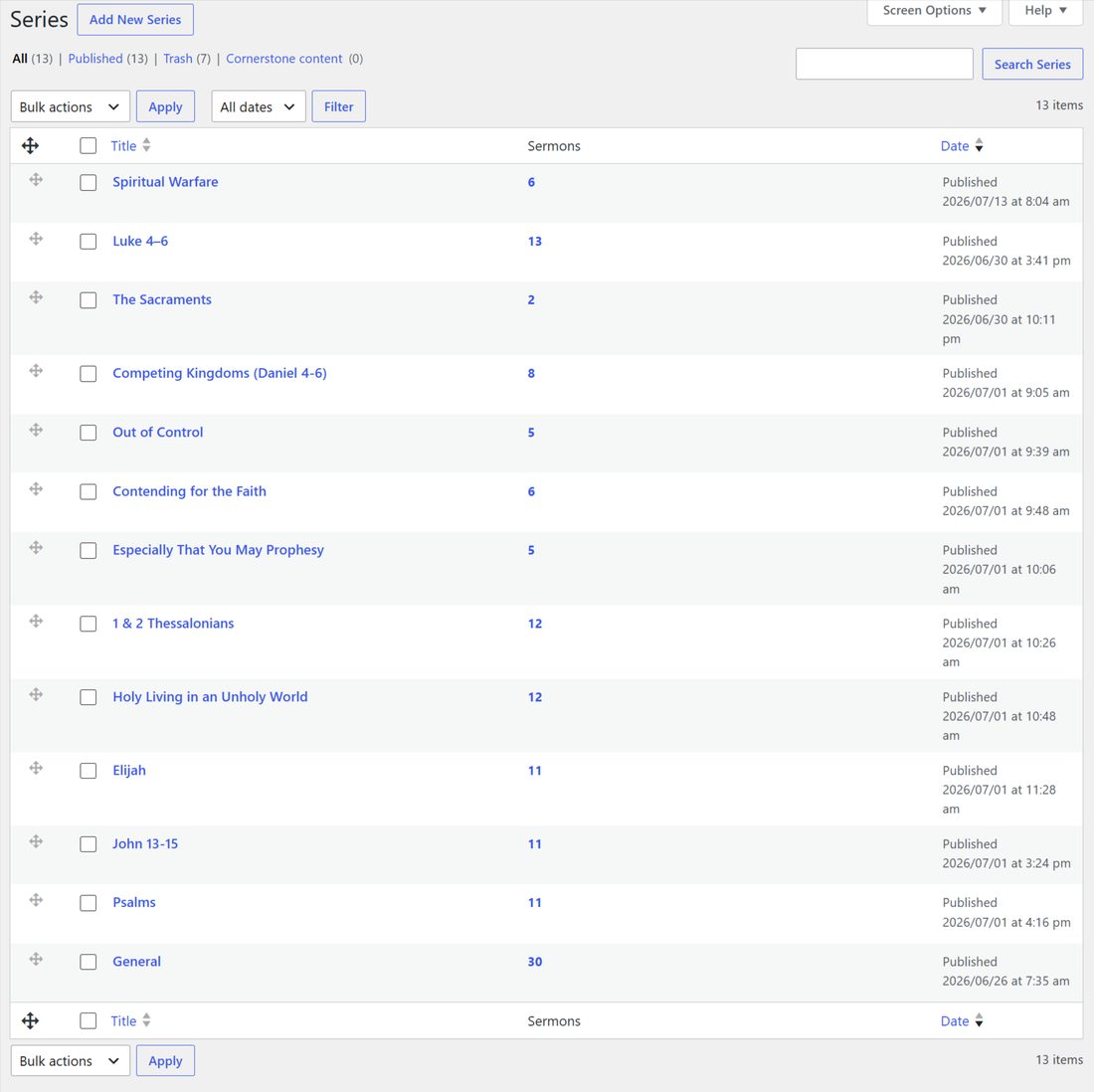 Admin series list