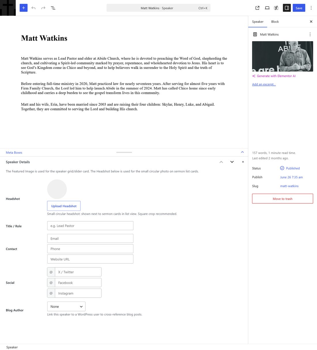 Editing a speaker profile